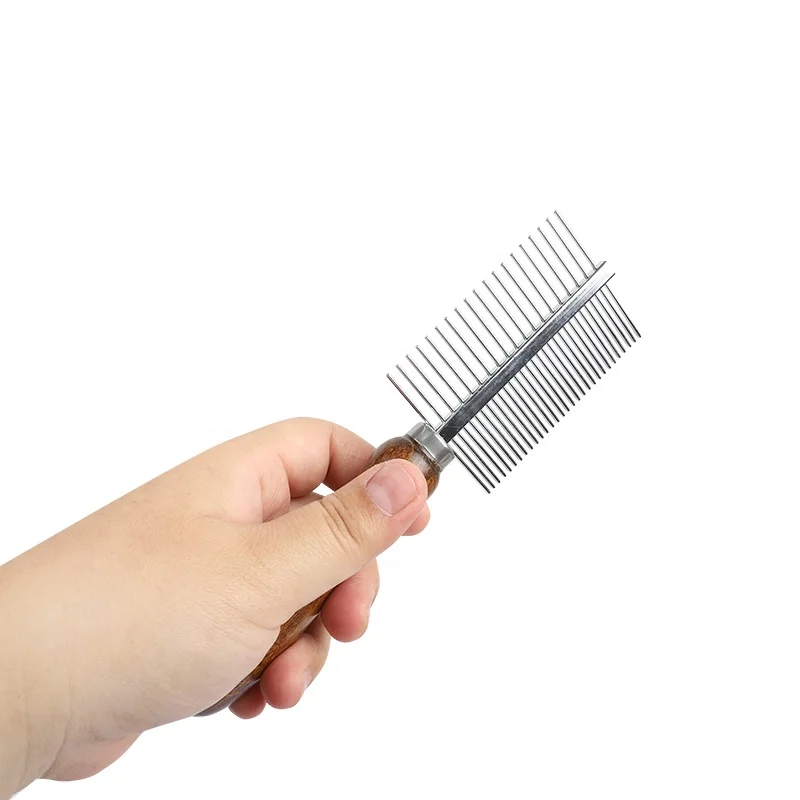 
Factory Wholesale Classical Style Single Double Sided Wooden Pet Metal Needle Comb Brush Cat Dog Lice Grooming Comb With Handle 