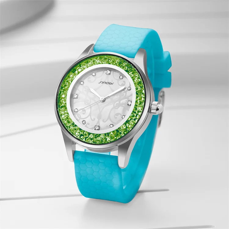 Fashion Women Moissanite New Quartz Wristwatch Luxury Brand S9552L Fake Diamond Ladies Silicon Watch