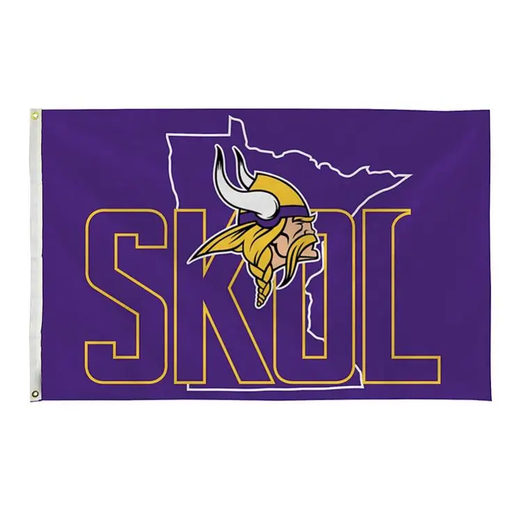 High Quality Polyester Super Bowl Football Teams NFL Flag Custom 3X5ft 100% Polyester Minnesota Vikings Flag