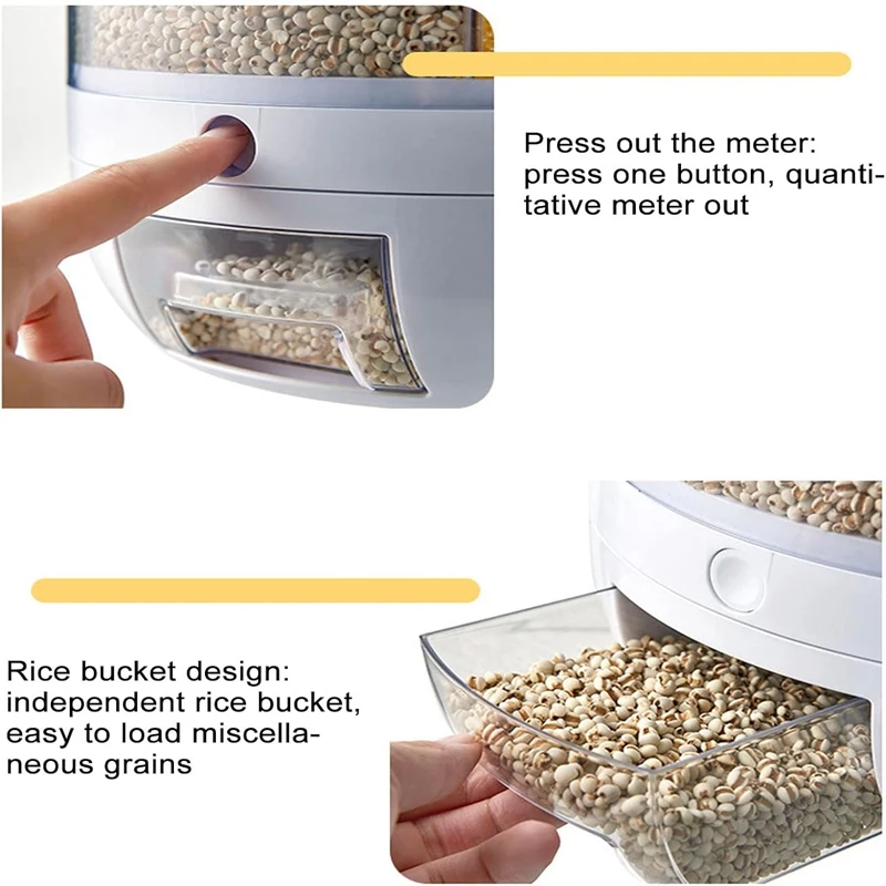 Kitchen Grain Dispenser 360 Degree Rotating Grain and Rice Storage Container  Dry Food Dispenser for Lentils Small Beans