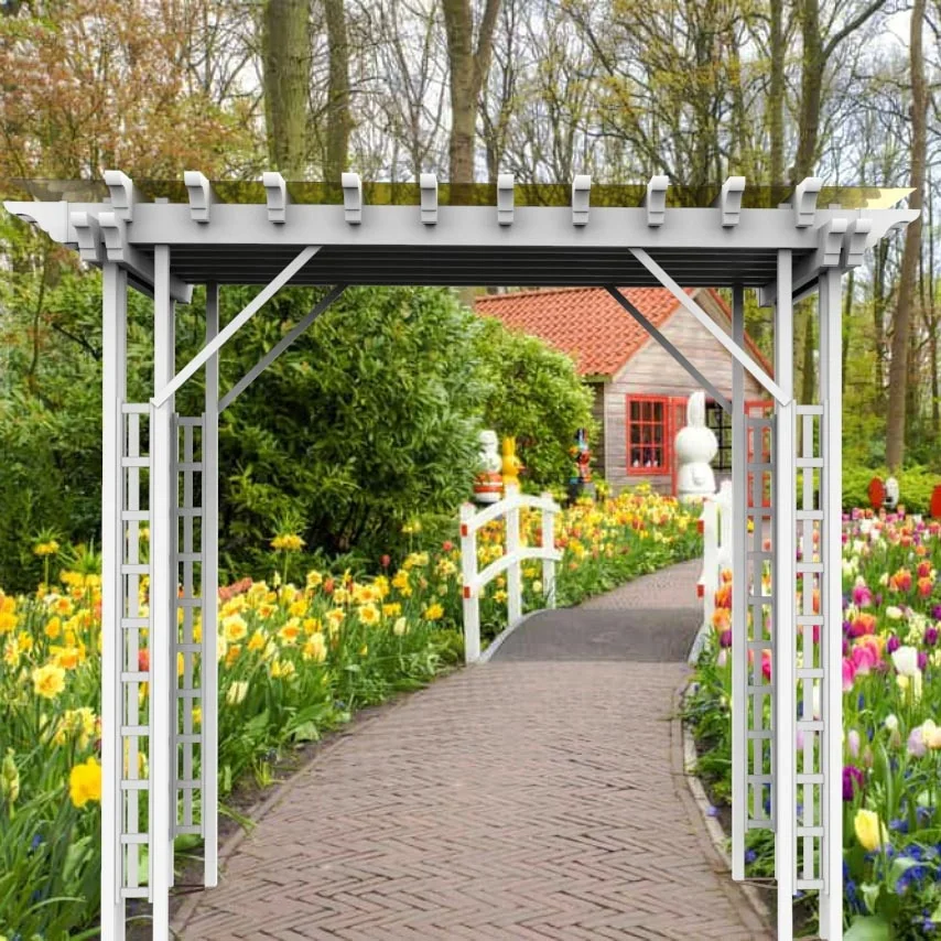Outdoor courtyard solid pvc Pavilion/ Arches Arbours/ Pergolas with grape frame, anticorrosive vinyl table and chair