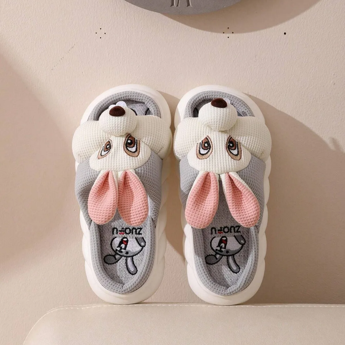 Rabbit Pattern EVA Sole Home Linen Slippers Indoor Anti Slip Thick Sole House Slippers