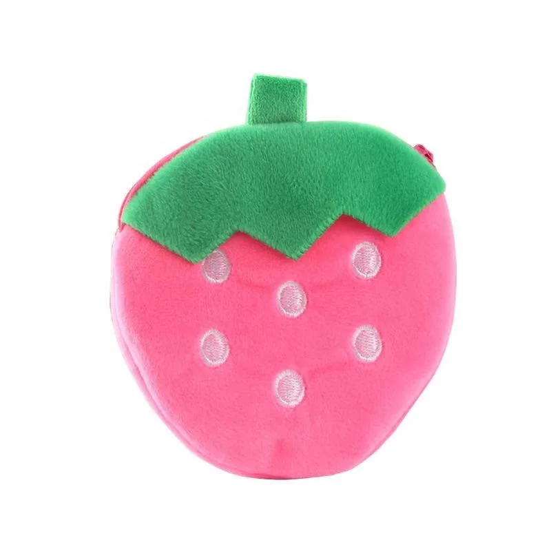 New plush custom logo strawberry keychain shoulder strap coin purse key bag baby bag