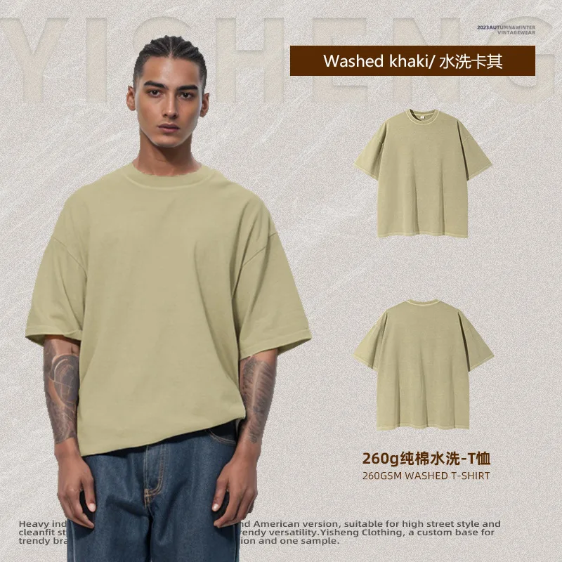 High Quality 100 Cotton Acid Wash 260Gsm Heavyweight Vintage Men T Shirt Custom Blank Vintage T Shirt
