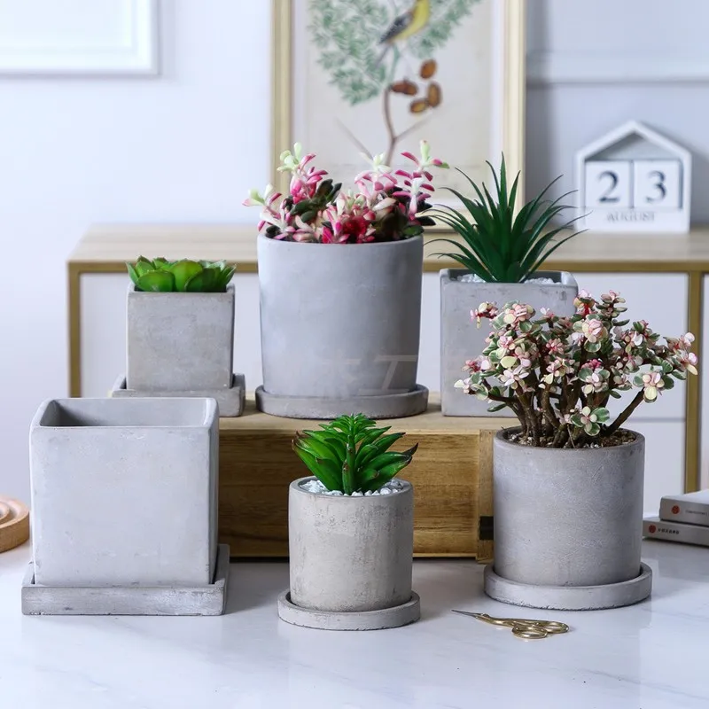 Nordic Style colorful plant pot  cylinder cement flower pots planter for cactus indoor decorative pots planters