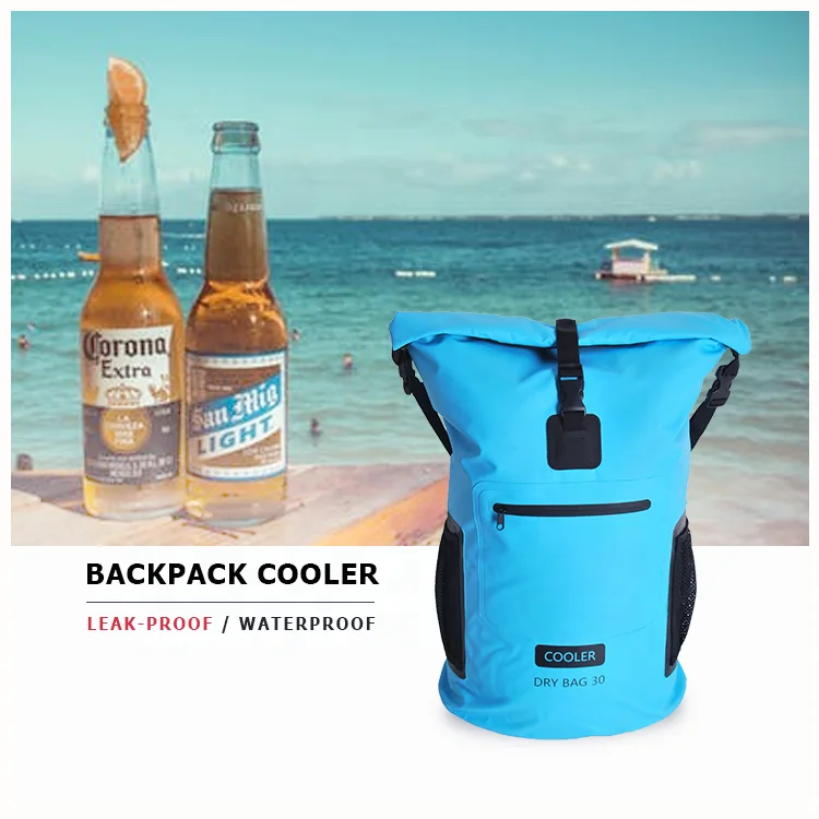 Trendy PVC Cooler Mesh Side Pockets Front Zipper Pocket Roll Top Dry Backpack Soft Insulated Cooler Bag