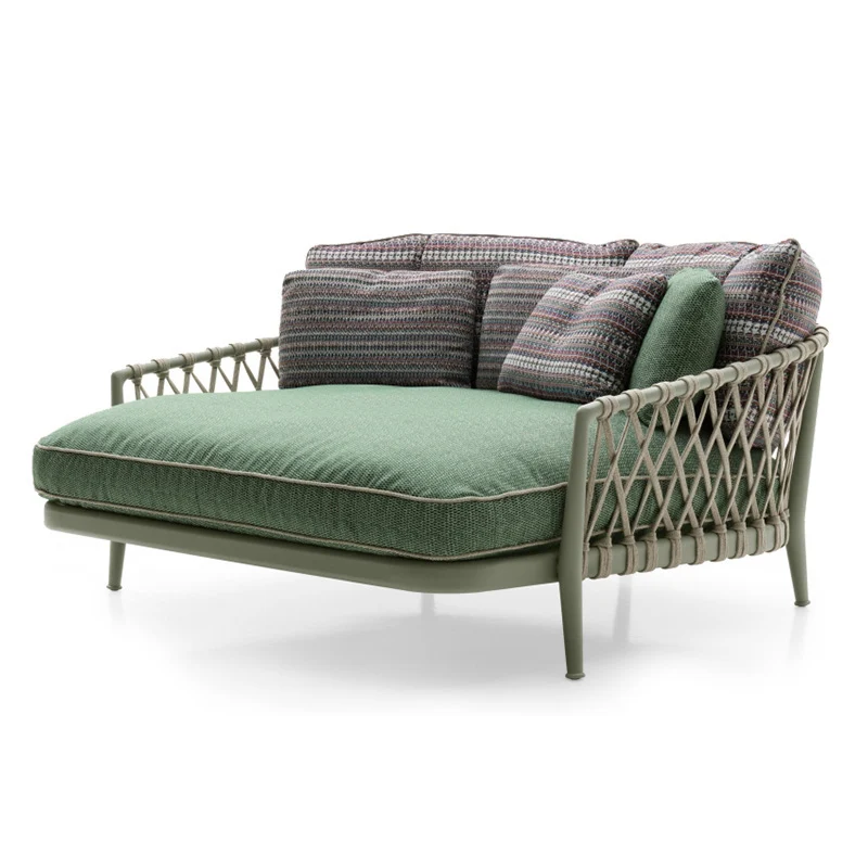 Modern Widen Rope Knitting Aluminum Sofa Bed with Thicken Cushion