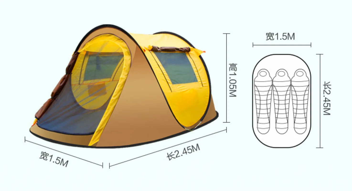 Large Waterproof Automatic Setup 2 Doors Instant Family Tents Boat Shape Camping Tent Easy Pop Up Tent