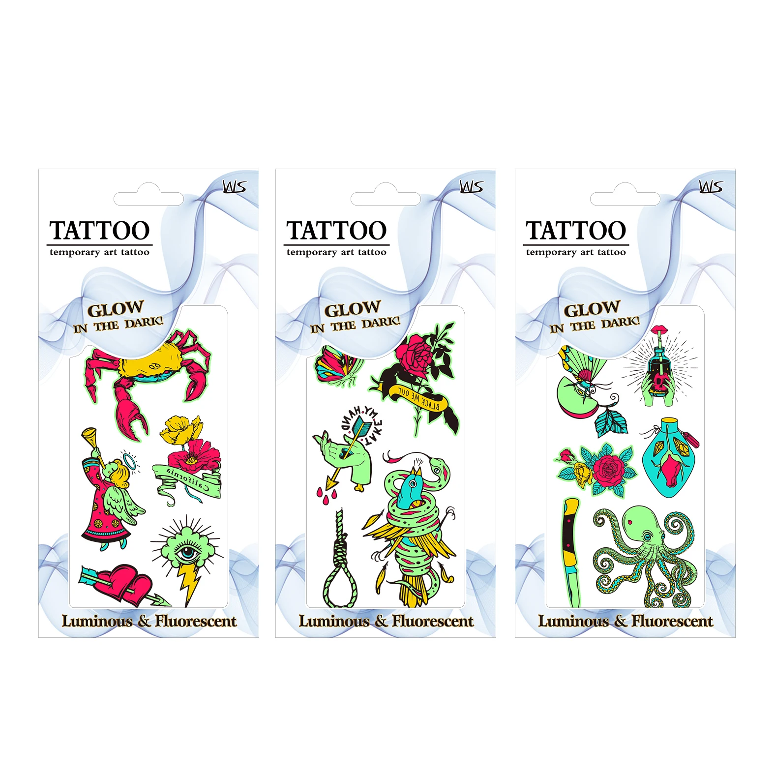 High Quality Halloween Zombie Floral Art Tattoo Stickers Dark Temporary Fluorescent Glow Stickers Cartoon Fluorescent Sticker