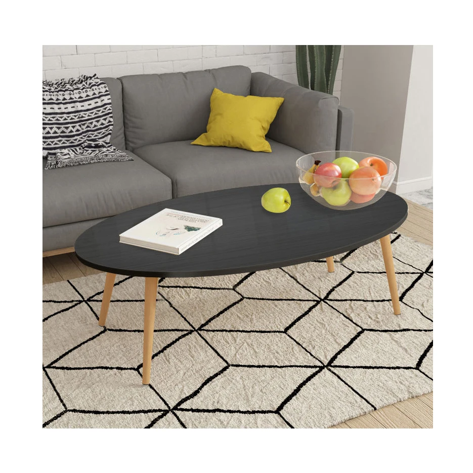 Современный декоративный деревянный журнальный столик овальной формы для гостиной