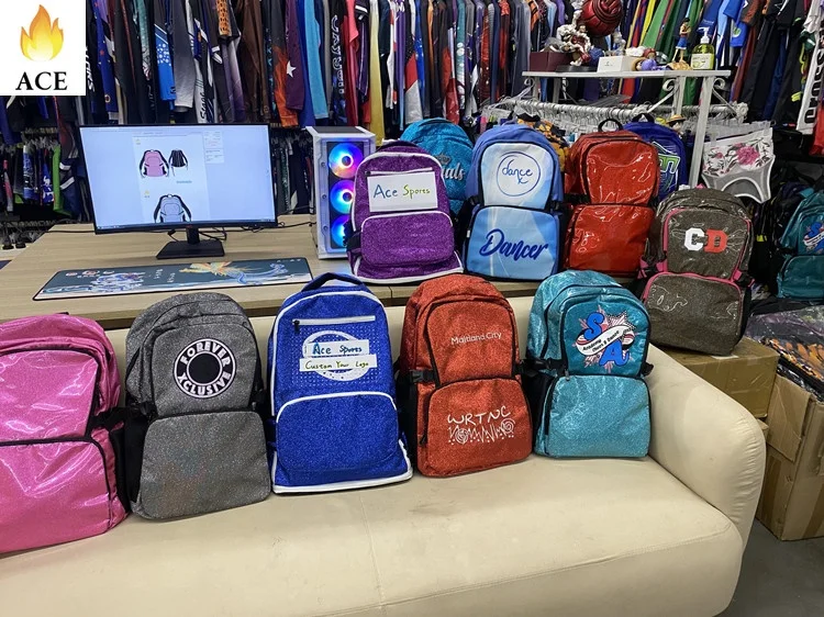 Ace Sports Glitter backpack custom fashion travel backpack for cheerleading girl team cheer glitter backpacks with rhinestones