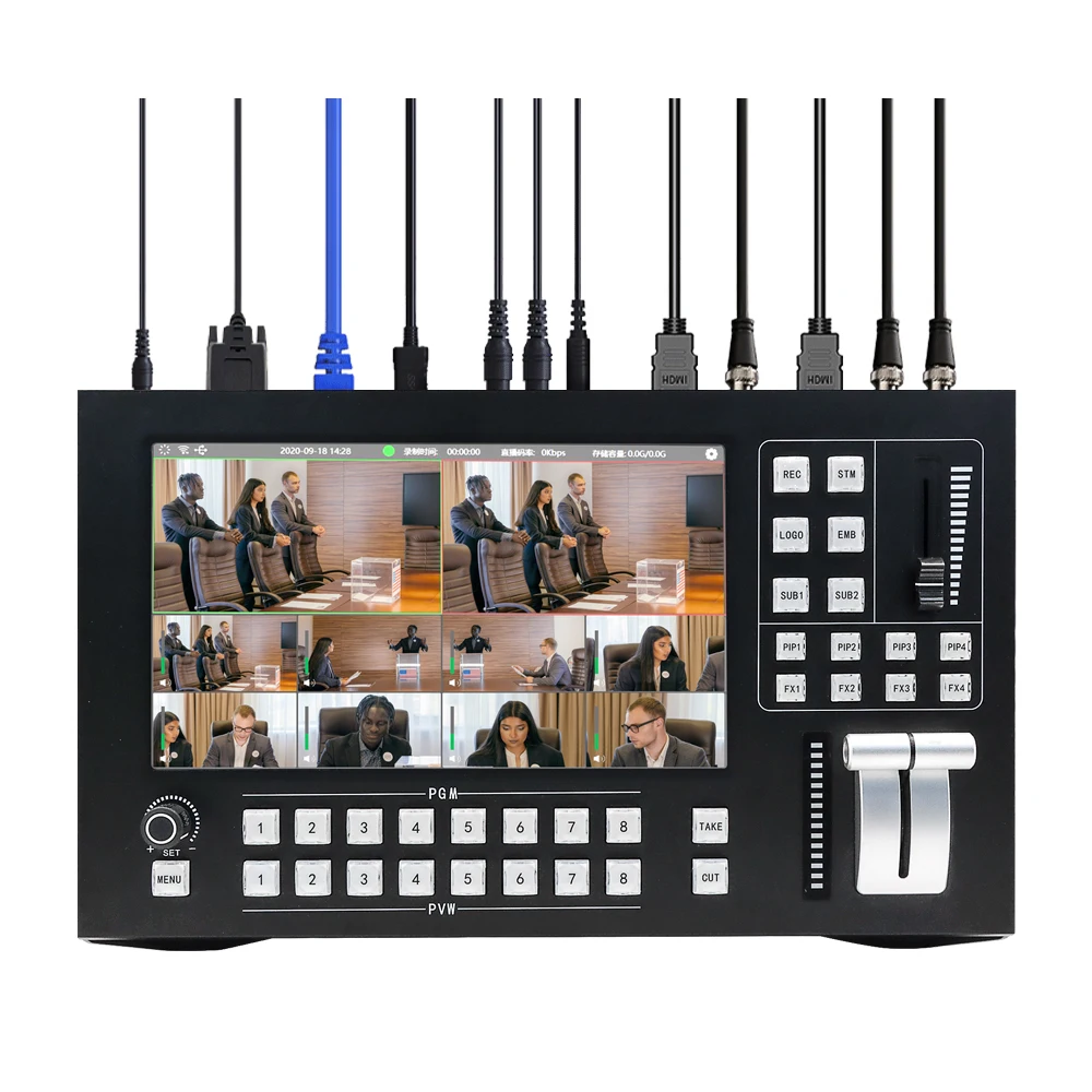 8 Channel Touch Screen NDI Video Switcher with 11.6 inch buit-in Multiview Screen live streaming video Recorder switcher