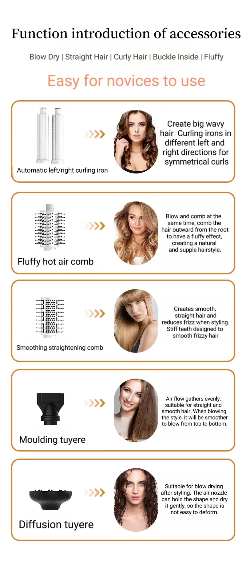 Fengmang 5 in 1 Multi Styler 1600W Professional Salon Hot Air Curling Straightener Brush Negative Ionic High Speed Hair Dryer