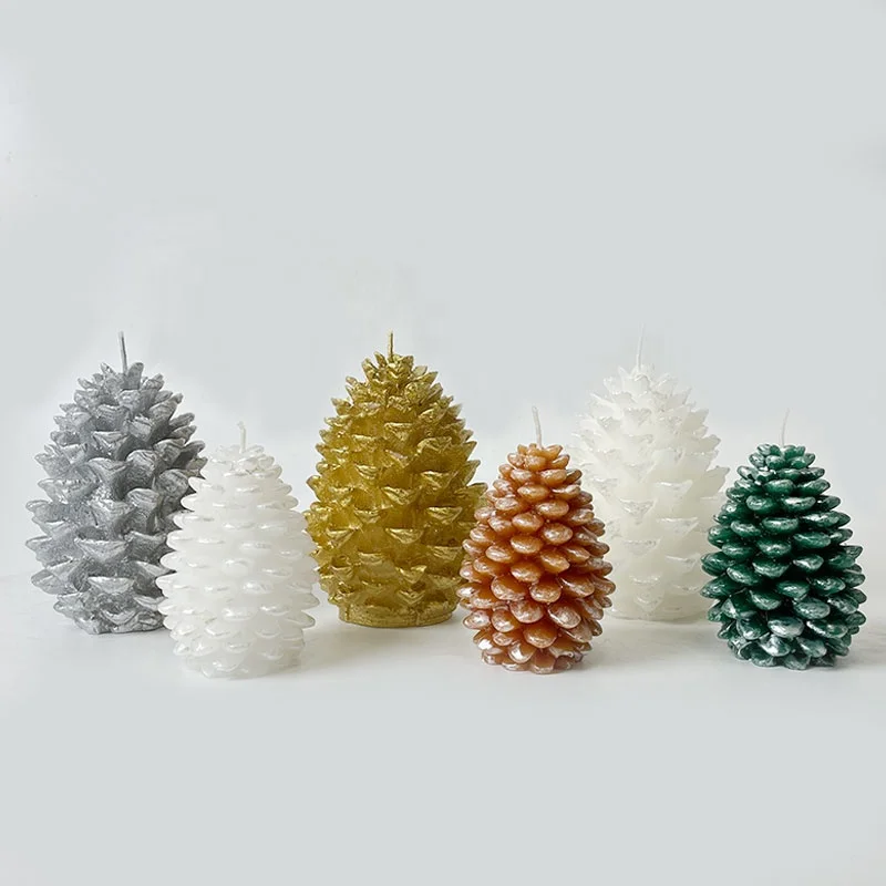 Pine Cone Shape White Green Gold Sliver Home Decoration Gift Soy Logo Candle Set Luxury Christmas Soya Candle With Wax