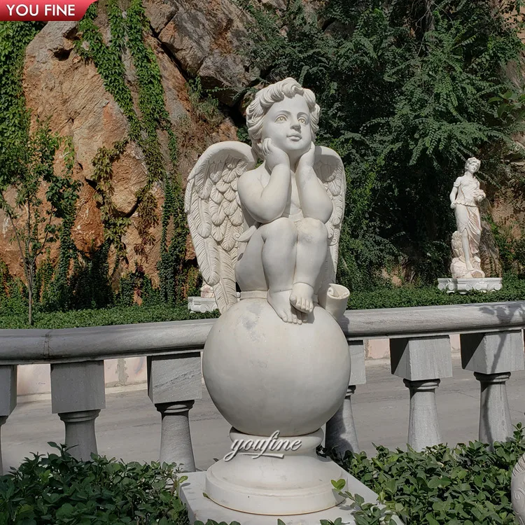 Customization Hand Carving Natural Marble Menacing Cupid Beautiful Nude Little Angel Figure Statue