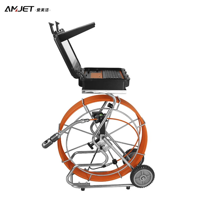 Factory Wholesale Price 512HZ 50 Meters Soft Fiberglass Push Cable Sewer Inspection Camera with Built-in Brake System 100