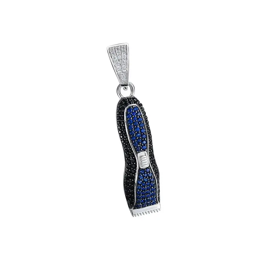 Wholesale Customization Gold Plated Sapphire Iced Out Black Diamond Haircut Barber Clipper 925 silver Hair Pendants for men