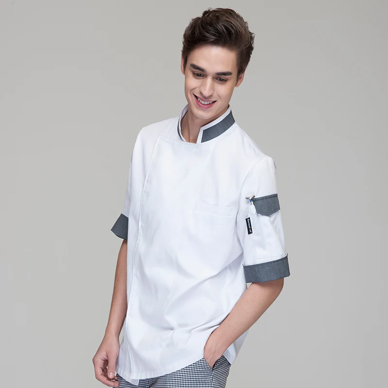 
CHECKEDOUT Contrast color short sleeve fashion chef jacket for restaurant and hotel  (62406640996)