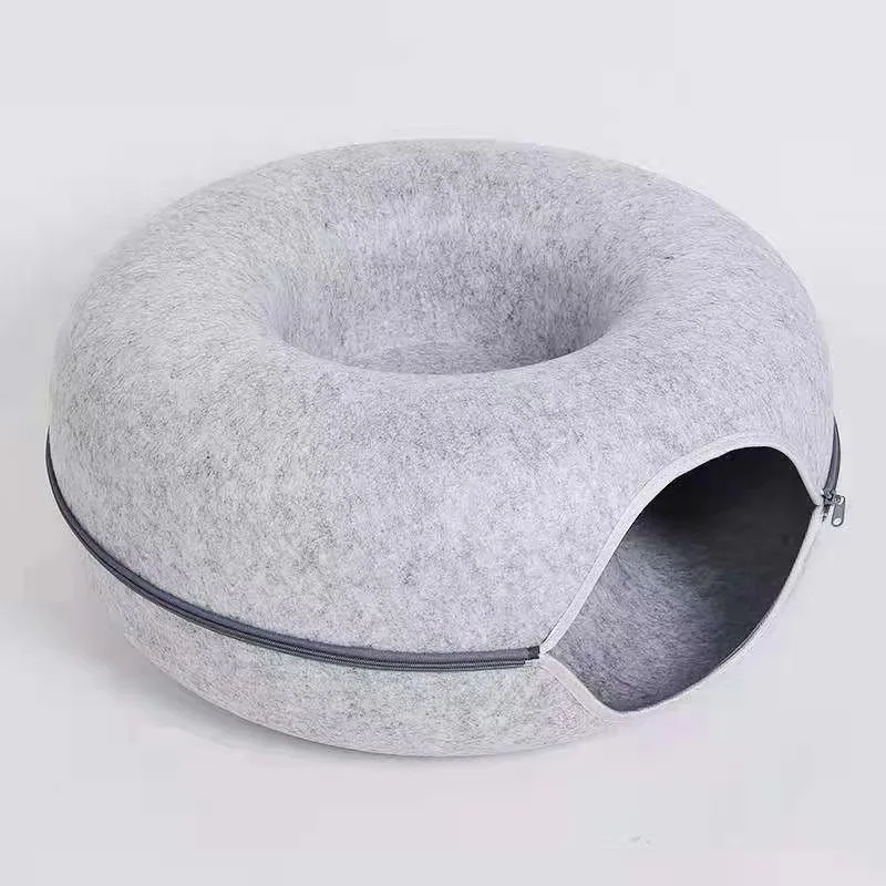 Wholesale Pet Cat Bed Custom Felt Round Tunnel Cat Donut Tunnel Bed With Zipper Cats Tunnel Nest Detachable for Playing Sleeping