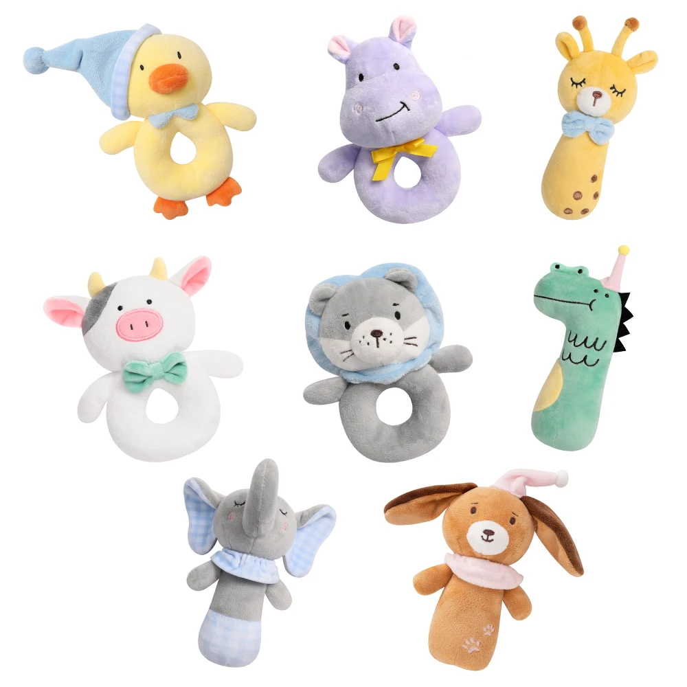 2PK Newborn Sensory Toys Baby Huggie Plush Rattle Bell