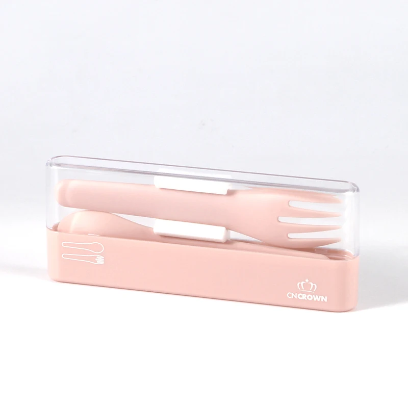 BPA free plastic spoon fork 2 in 1 cutlery set kitchen utensil for back to school gift promotion OEM Cncrown