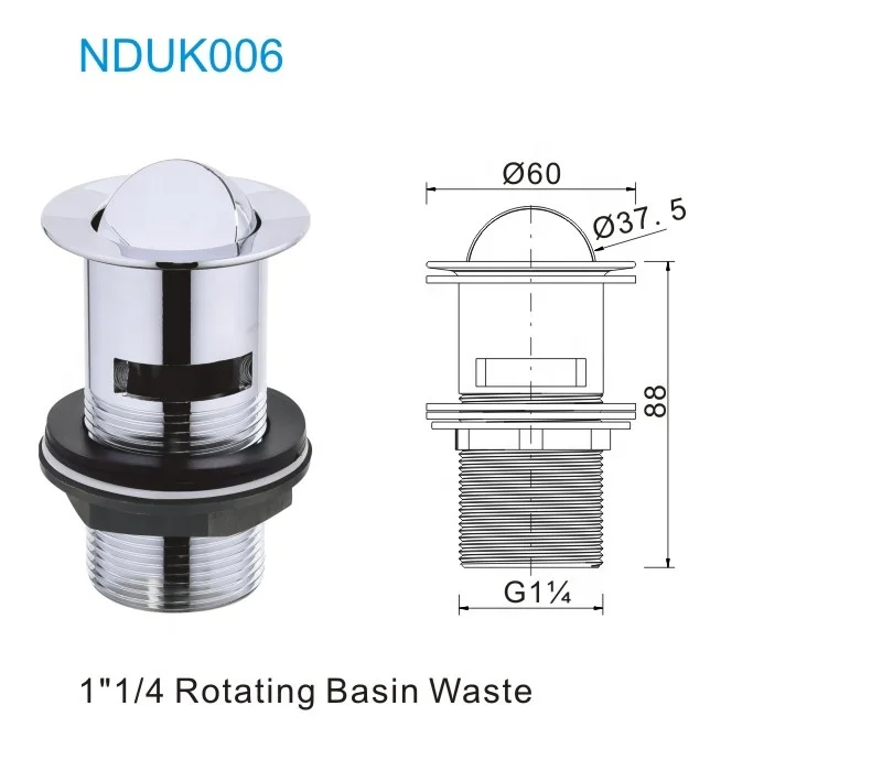 Chrome UK Design Brass Rotating Sink Drainer   Pop Up Waste Basin Stopper Strainer Drains