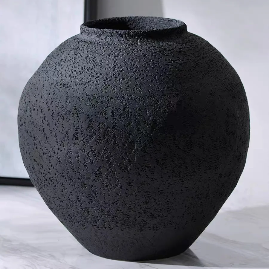 Nordic wedding tabletop decoration matte ceramic ornament vase black terracotta flower vases for home decor.JPG