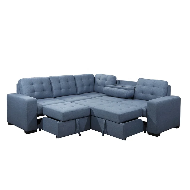 Европейский Американский современный дизайн гостиной диван комплект синяя ткань Регулируемая спина с USB и беспроводной зарядкой двуспальный диван-кровать