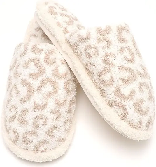 Women Animal Print Comfort Fluffy Fuzzy Slip-on House Slippers closed Toe Indoor Outdoor Non-Slip Slippers for Lady