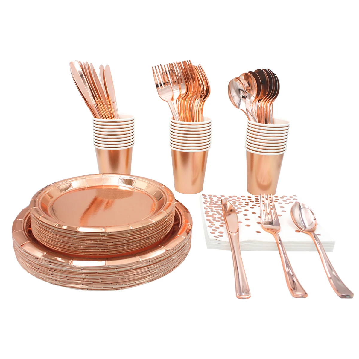 Solid Color Foil Gold Party Set Paper Cups Plates Straws Napkin Tableware For Birthday Party Decorations Supplies Or Custom