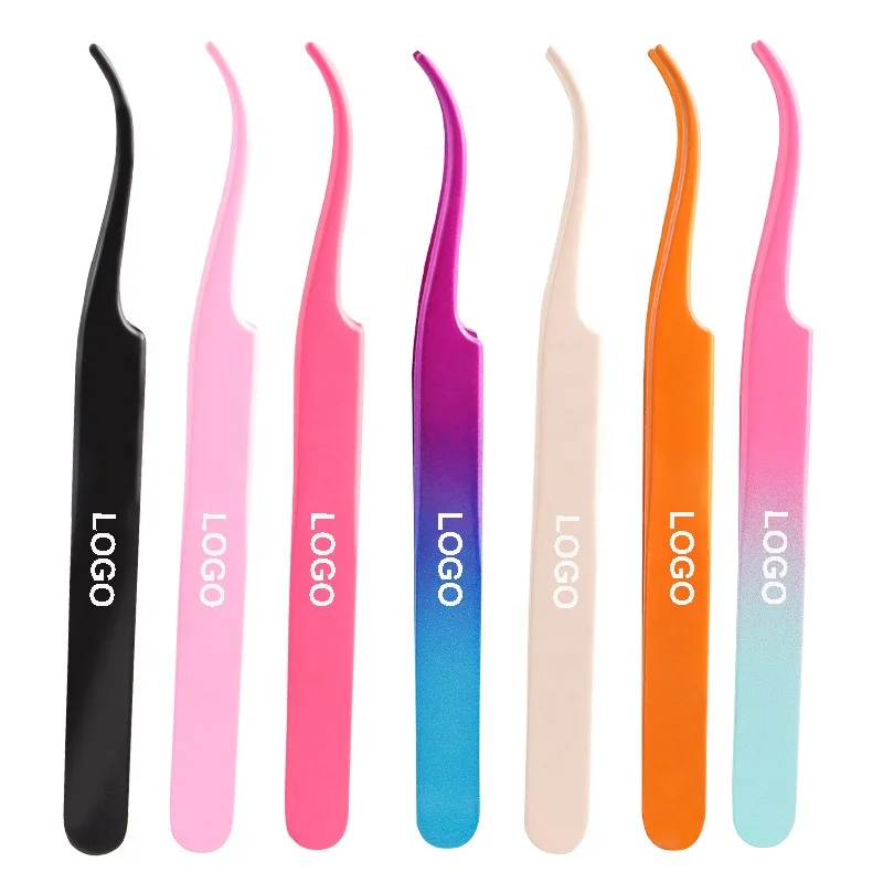 Bulk Beauty Cosmetics Professional Round Tip Gold Stainless Steel Tweezers For Eyelash Extension Custom Logo Eyelash Tweezers