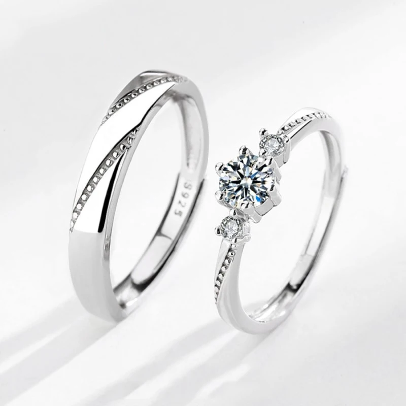 S925 Sterling Silver Couple Ring Simple and Fashionable Style with Diamonds for Love at First Sight Women Ring Jewelry Wholesale
