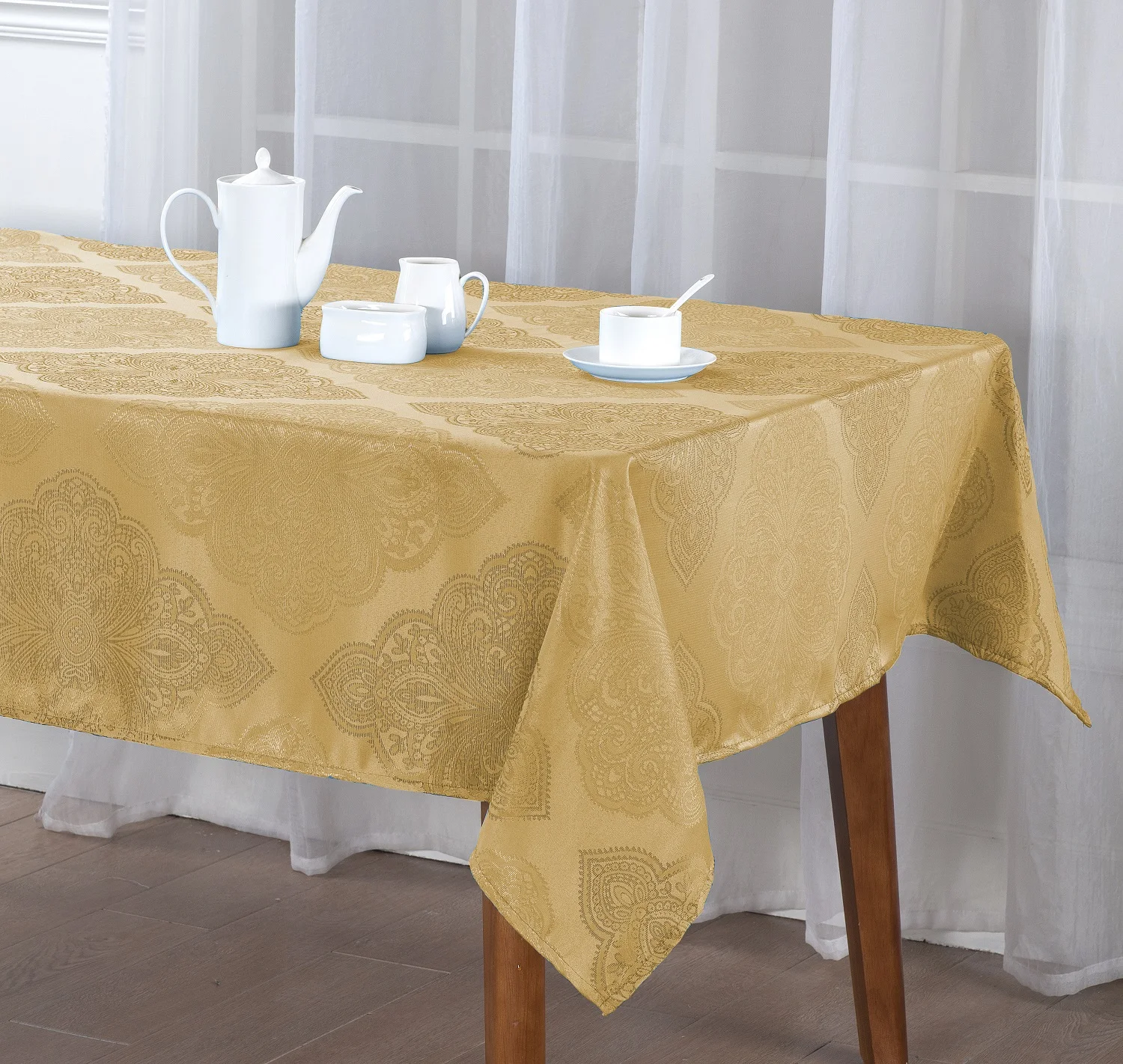Soild Plaid Jacquard Table Cloth Elegance Wrinkle Resistant Contemporary Woven Decorative Tablecloths