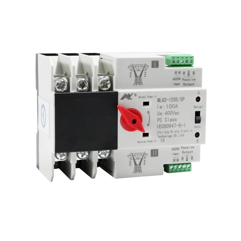 Single Phase Din Rail ATS for PV and inverter Dual Power Automatic Transfer Selector Switches Uninterrupted 2P 63A 100A 125A