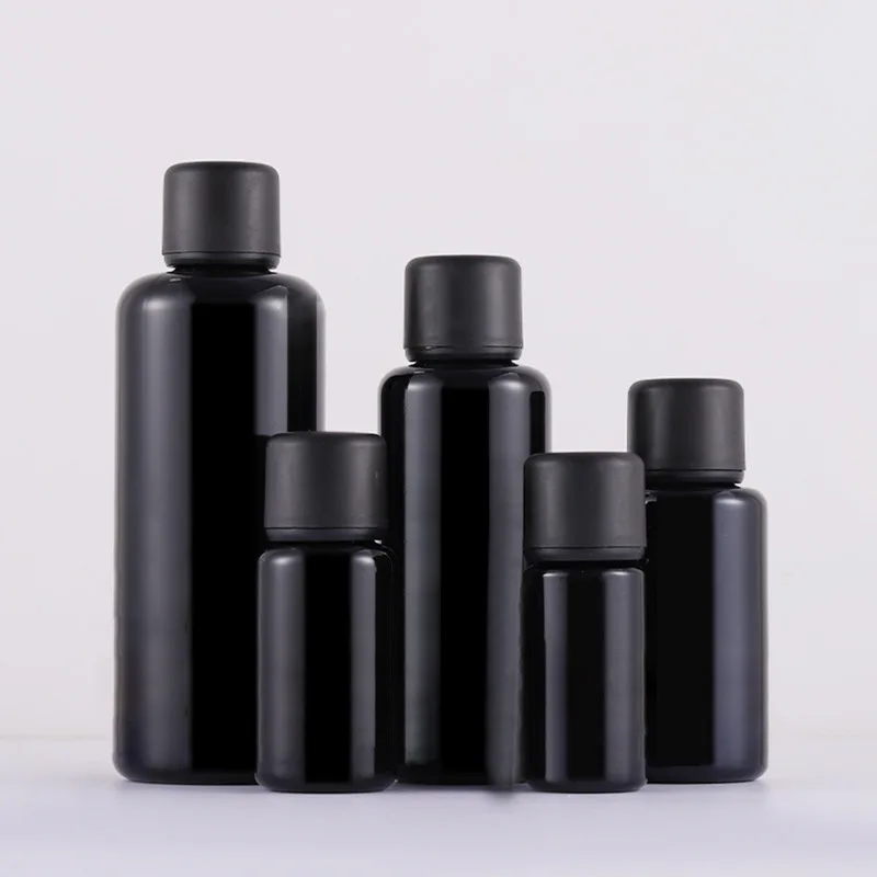 FOCSTAR 10ml 15ml 30ml 50ml 100ml 200ml Black Color Refillable Glass Cosmetic Porcelain Essential Oil Bottles (BTL032)