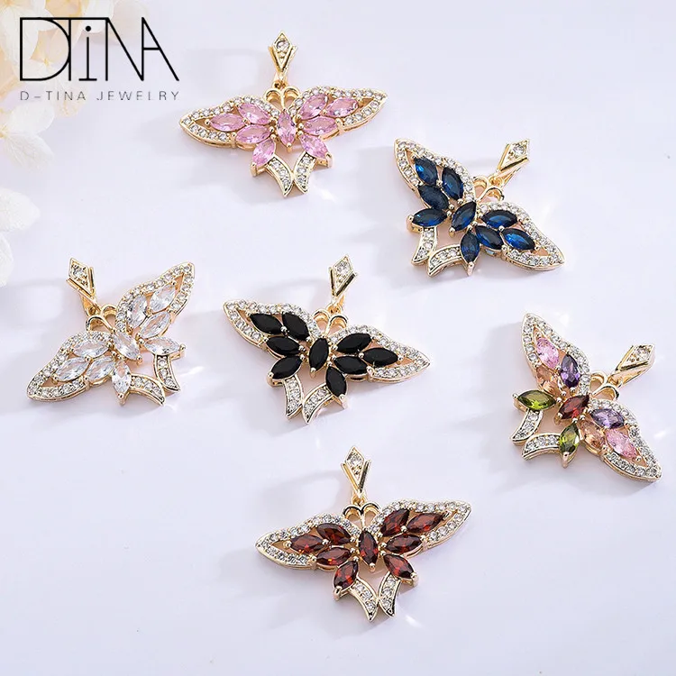 Premium zircon pendant colorful butterfly 14k gold-plated jewelry