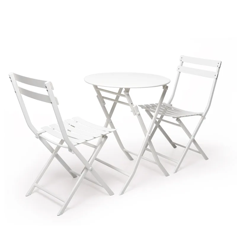 Outdoor Full Metal Bistro Set Round Table and 2 Chairs for Balconies & Gardens