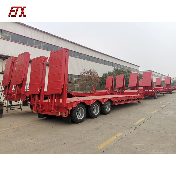 Hydraulic telescopic 3-axle 40t 50t 60t low flat trailer 4-axle 3-axle semi-trailer