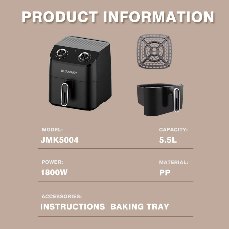 JMK Hot Sale Air Fryer For Household In Kitchen High Power and Large Capacity With  Double Knob Of Temperature Control