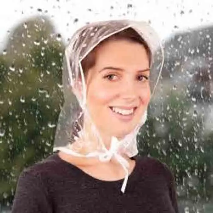 Factory Sell Fashionable Waterproof clear Plastic Rain Bonnet/rain Hood