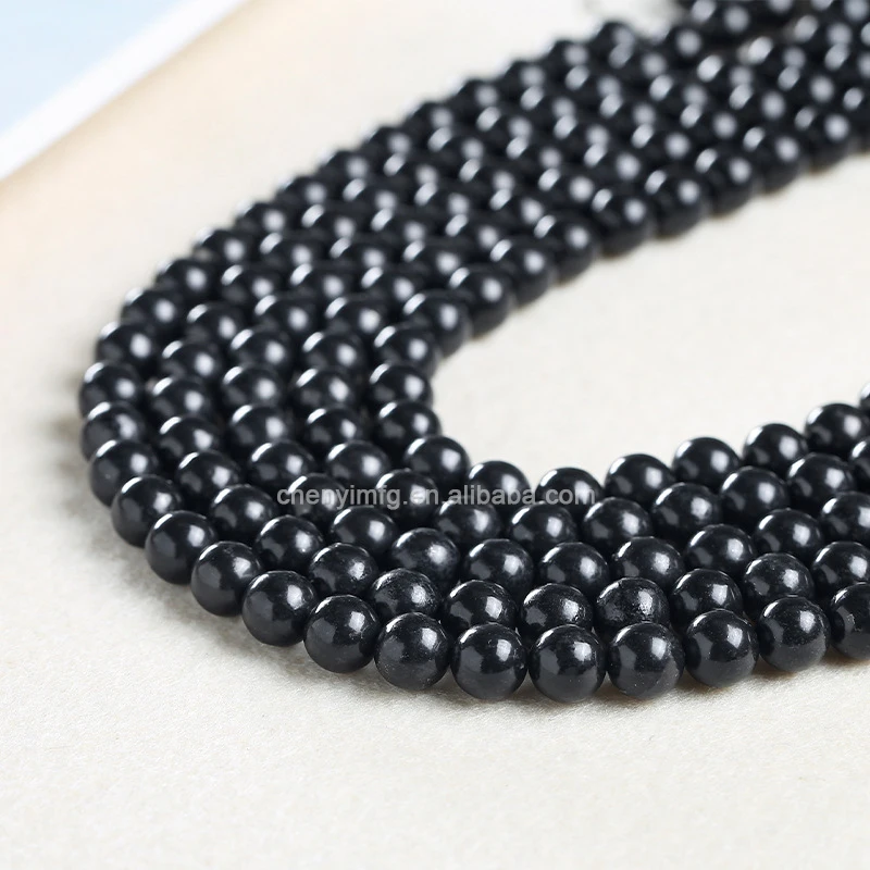 Round Beads Bracelet Healing Necklace Loose Shungite Stone Crystal Round Beads For Jewelry Making