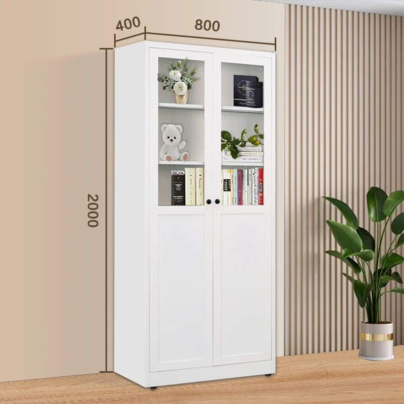 Modern White Vertical Metal Bookshelf Glass Door Bookcases for Home Furniture Book Storage Cabinet for Living Room