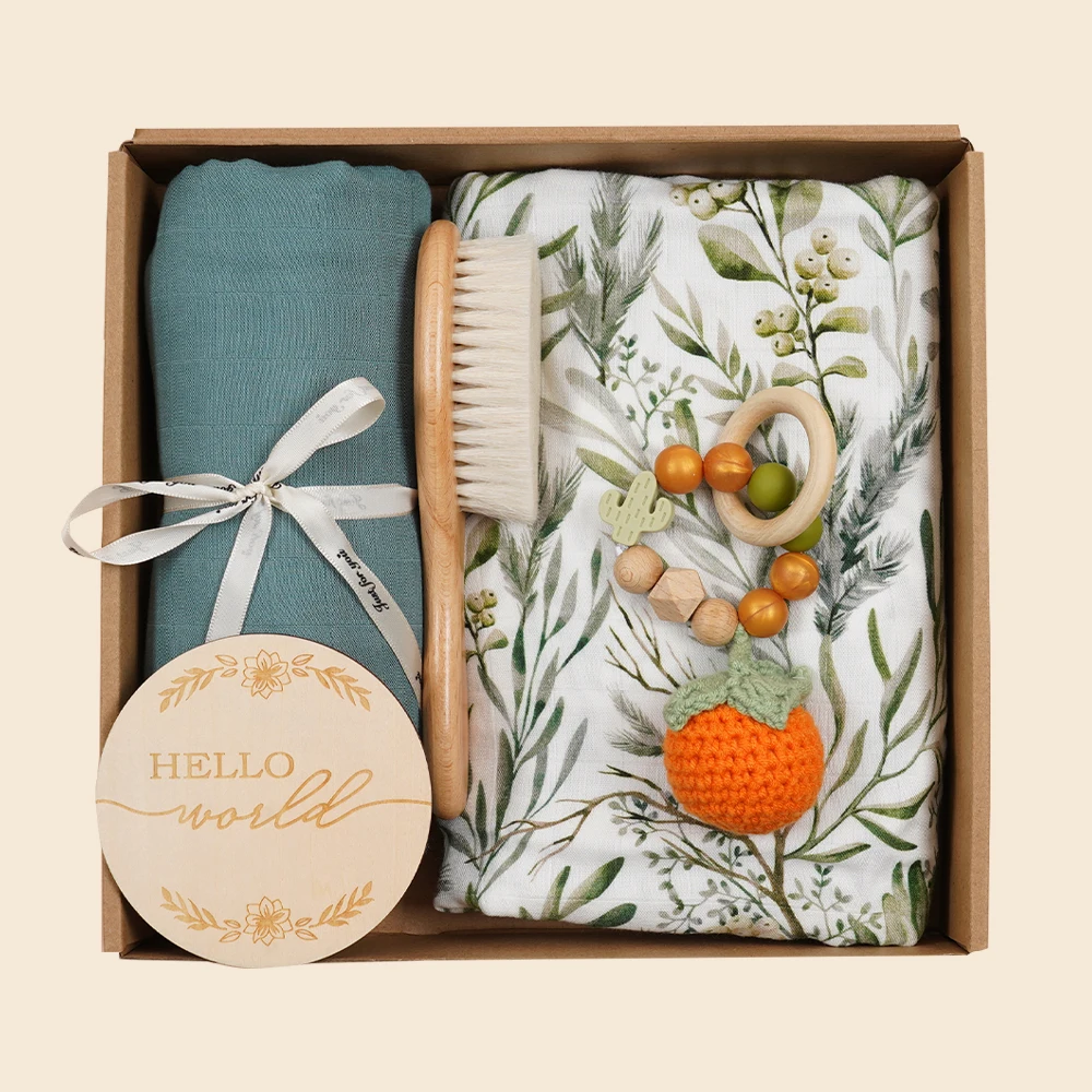 Hot selling newborn baby blanket gift set low moq blanket gift box custom pattern bamboo cotton swaddle