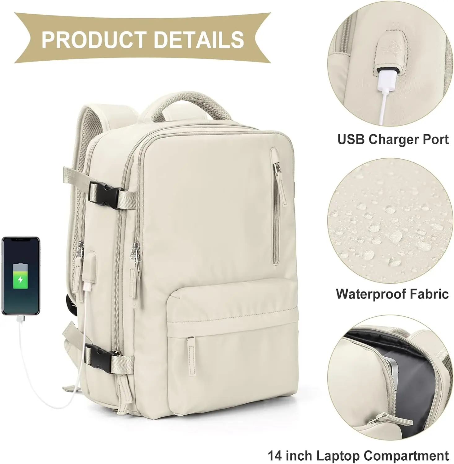Durable 16 Inch Anti-Theft Laptop Backpack Multi-Functional Workstation Bag USB Charging Port Travel Outdoor Use Nylon Lining