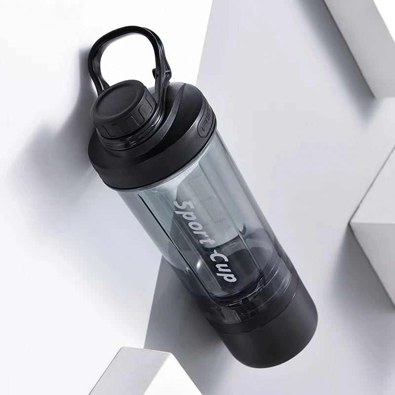 FEIJIAN 620ml  Sport Three-layer Plastic Water Bottle Whey&Nutrition Protein Powder Mixing Leak-proof Shaker Bottle