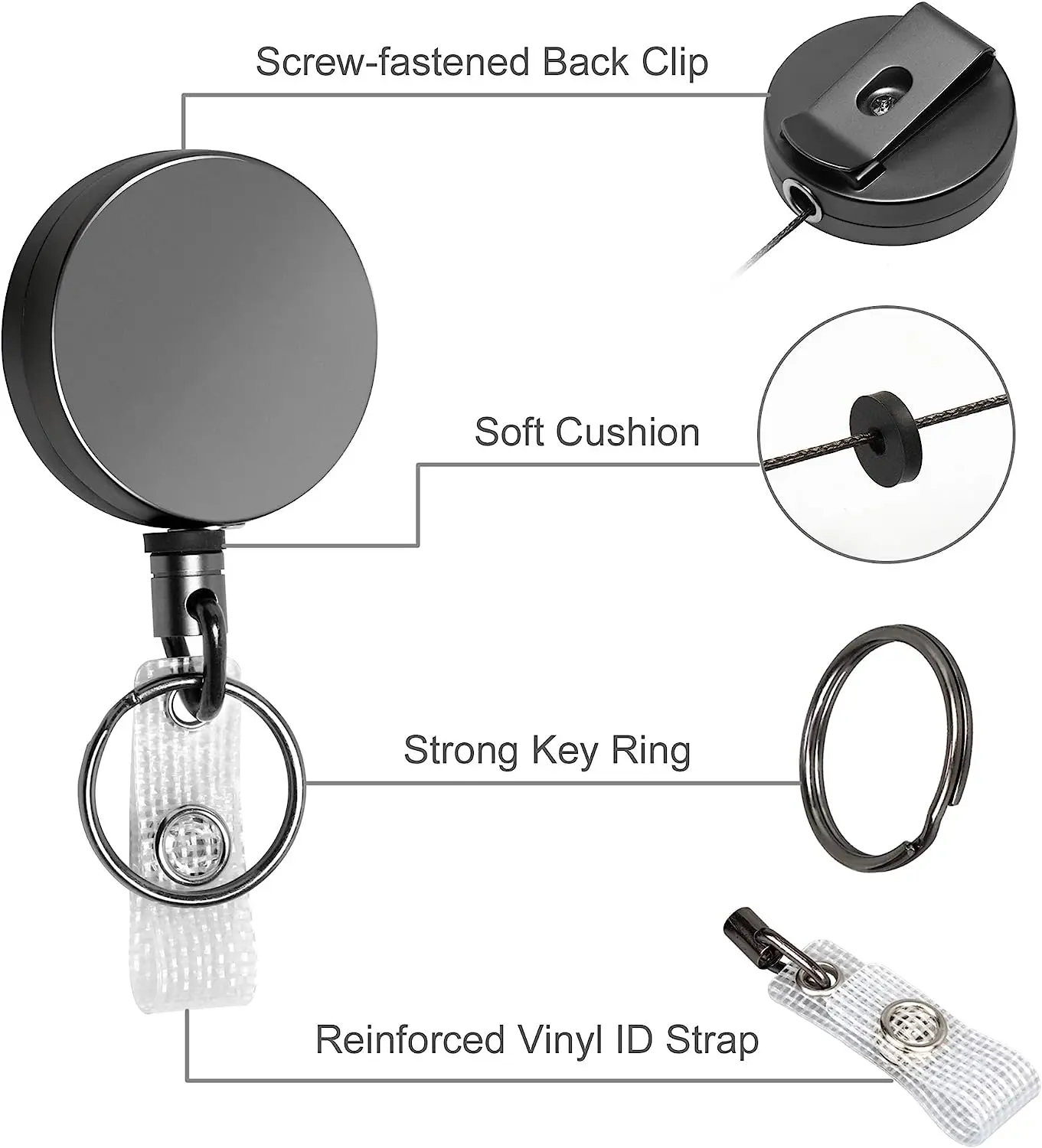 Bestom Retractable Metal Badge  Reel Heavy Duty ID Badge Holder with Retractable ID Badge Reel