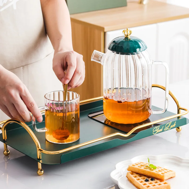 Light Luxury Juice Tea Pitcher Jug Drinking Ware Set Electrified To Be Heated Glass Water Jug Set With Tray