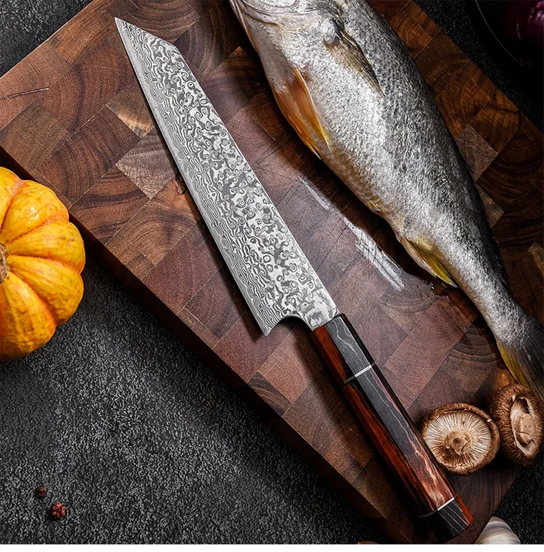 Unique Solidified Wood Handle Damascus Kitchen Chef Knife Damascus Steel 8 Inch Japanese Kirisuke Knives Customized Logo
