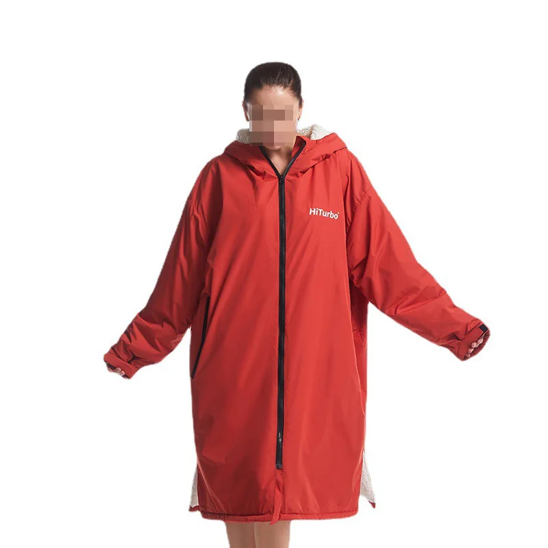 Waterproof Surf Changing Robe Outdoor Beach Surfing Pool Sherpa Lamb Hooded Cloak