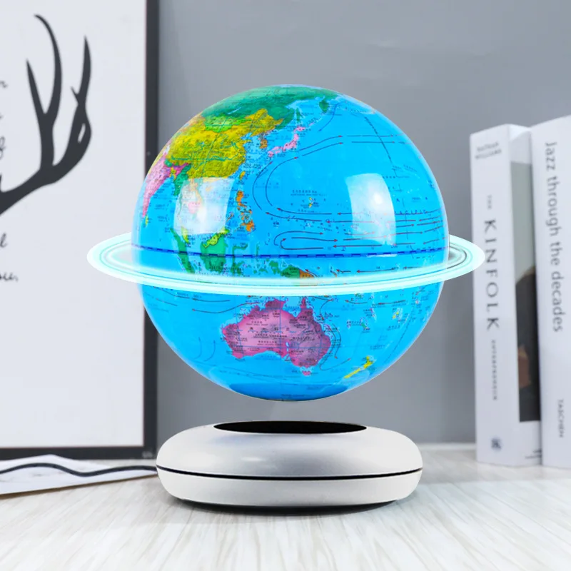Globe Home Decoration Gift 8 Inch Printed C Shape Floating Globe, Geography World Map Magnetic Levitation Globe
